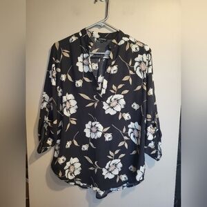 Eclipse Black and White Floral Blouse, Size Large